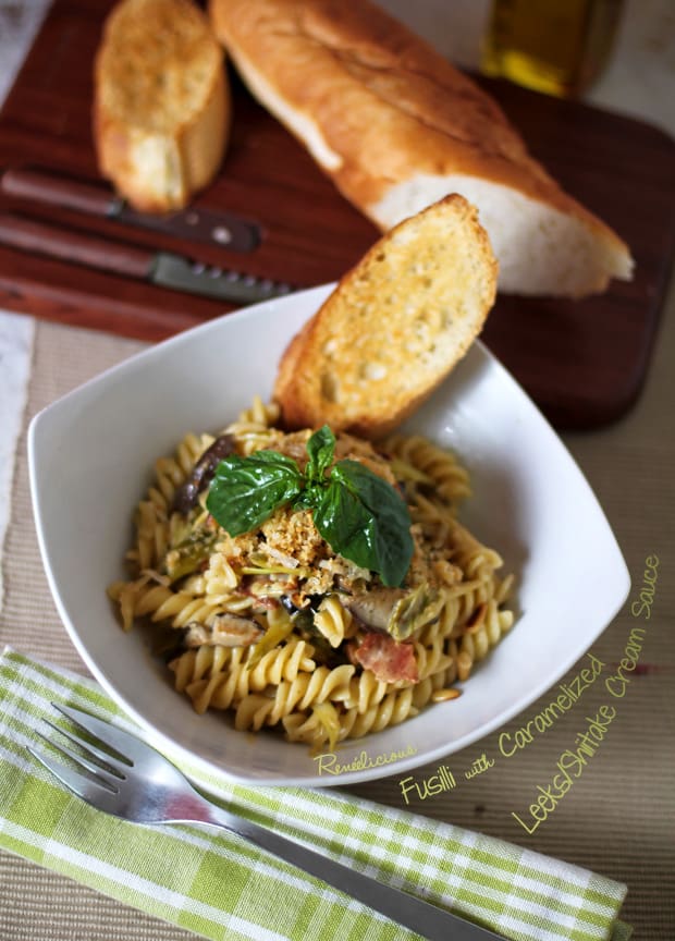 Fusilli with Caramelized Leeks/Shiitake Cream Sauce