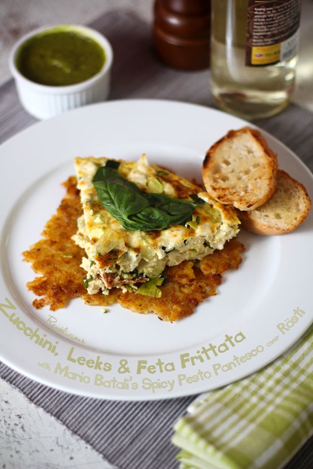 Zucchini, Leeks and Feta Frittata with Mario Batali’s Spicy Pesto Pantesco over Rösti