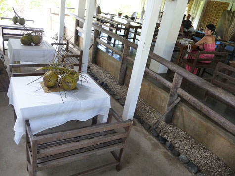 Coconuts on tables at Kapuluan Vista Resort