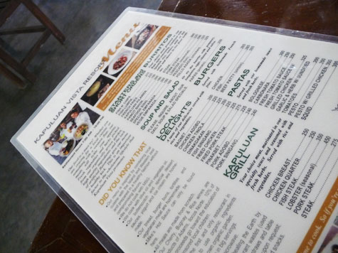 Menu at Kapuluan Vista Resort