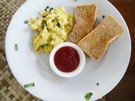 Scrambled eggs and toast at Kapuluan Vista Resort