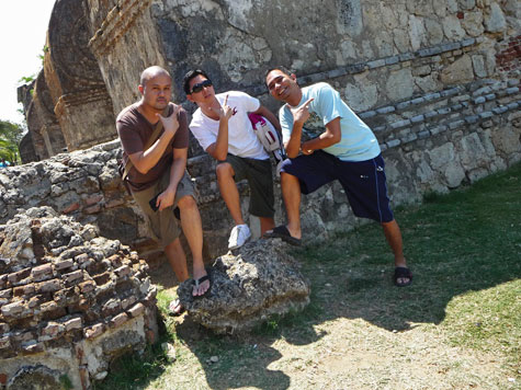 The boys posing in front of San Agustin Church