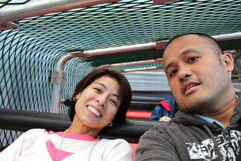 Happy couple on railway ride in Blue Mountains