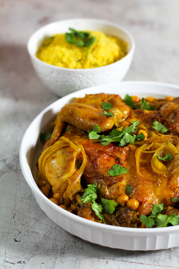 Baked Turmeric Chicken with Lemony Herbed Couscous