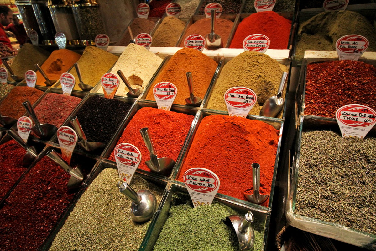 The Grand and Egyptian Spice Bazaars and Rustem Pasha Mosque in Istanbul, Turkey