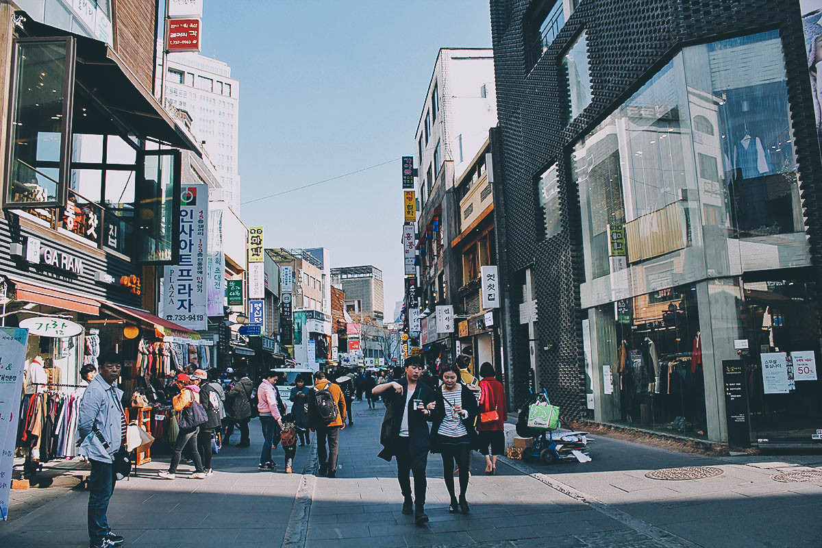 Insadong, Myeongdong, and Hongdae in Seoul, South Korea