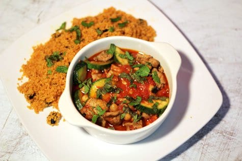 Sauteed Chicken Chunks with Harissa and Couscous