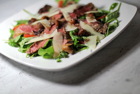 Seared Rib-Eye with Arugula and Roasted Peppers