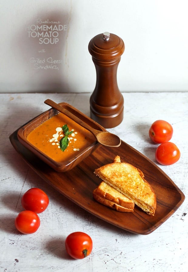 Homemade Tomato Soup with Grilled Cheese Sandwich