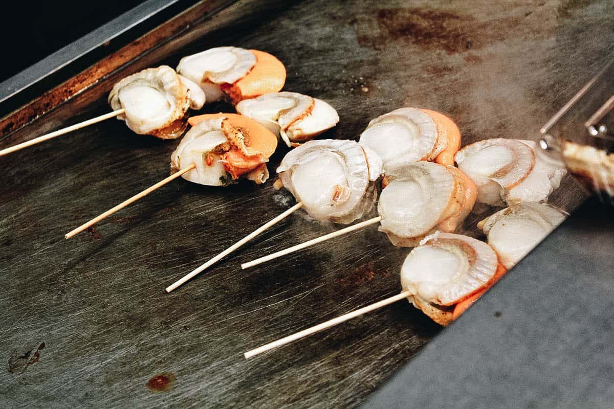 Grilled scallops at Kuromon Ichiba Market