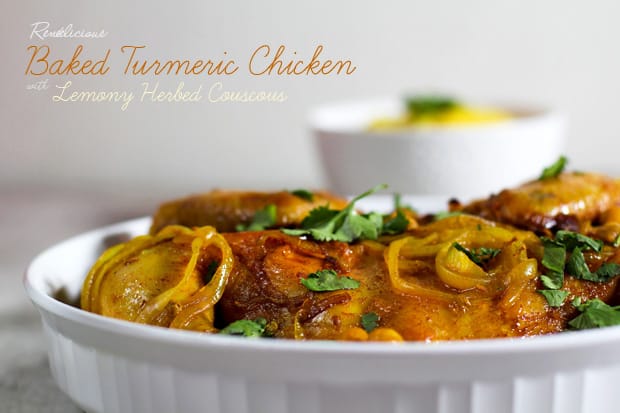 Baked Turmeric Chicken with Lemony Herbed Couscous