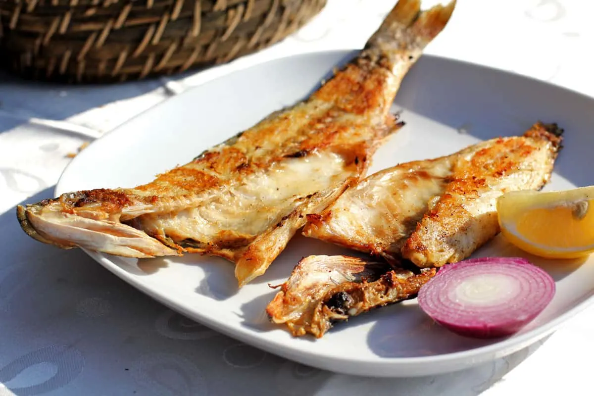 Turkish Food Grilled fish at a Turkish restaurant by the Bosphorus
