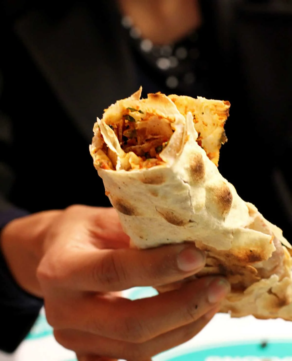 Turkish Food Turkish lahmacun wrapped up and ready to eat