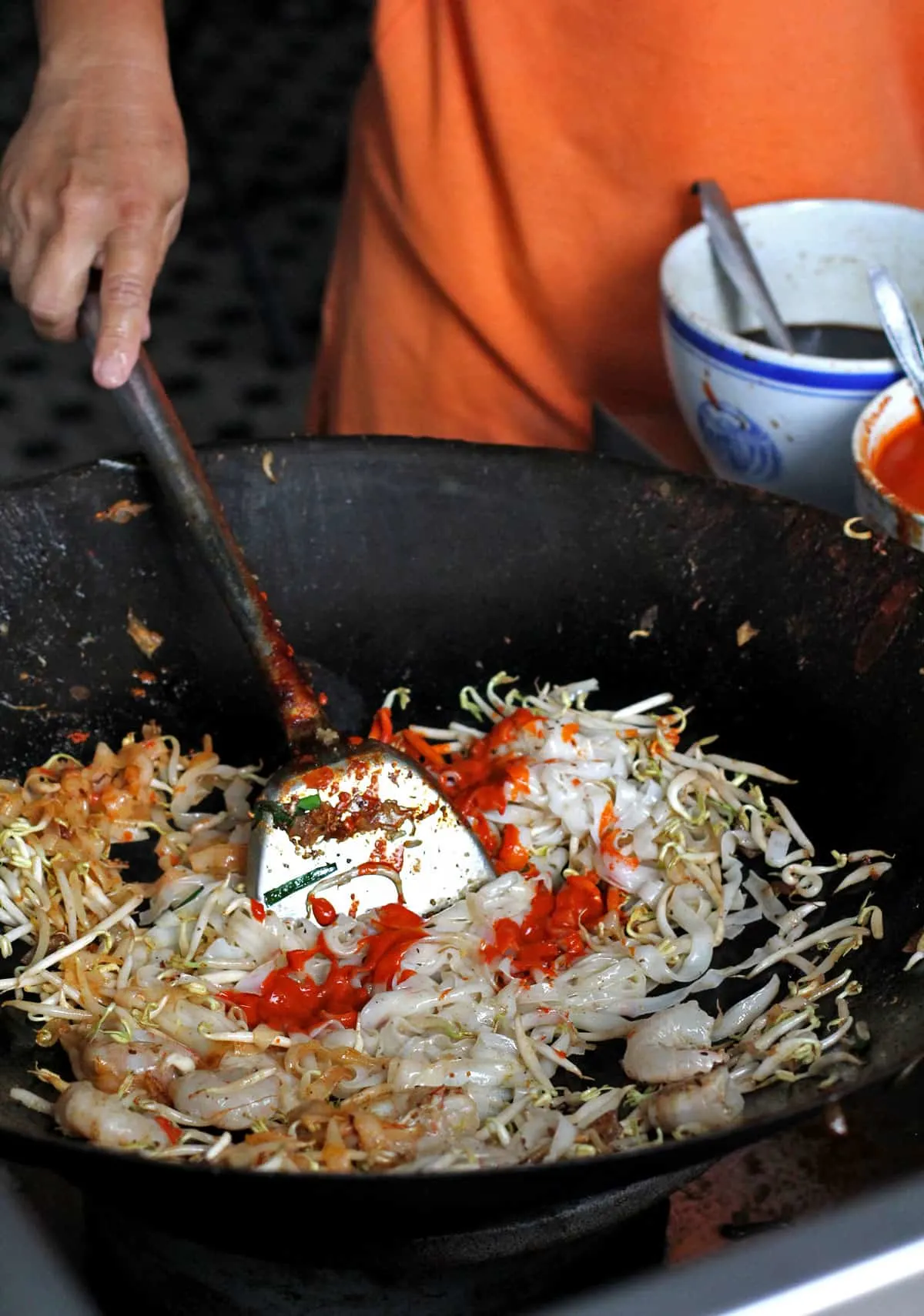 Cooking char koay teow in Penang, Malaysia