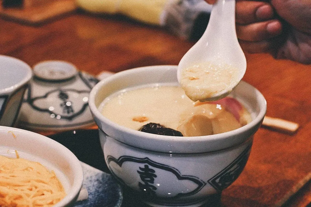 Chawanmushi with bamboo shoots, mushroom, and other ingredients