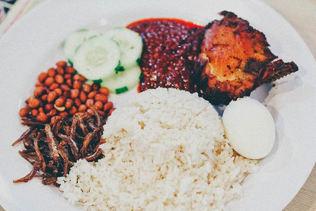Malaysian Nasi Lemak Plate of nasi lemak