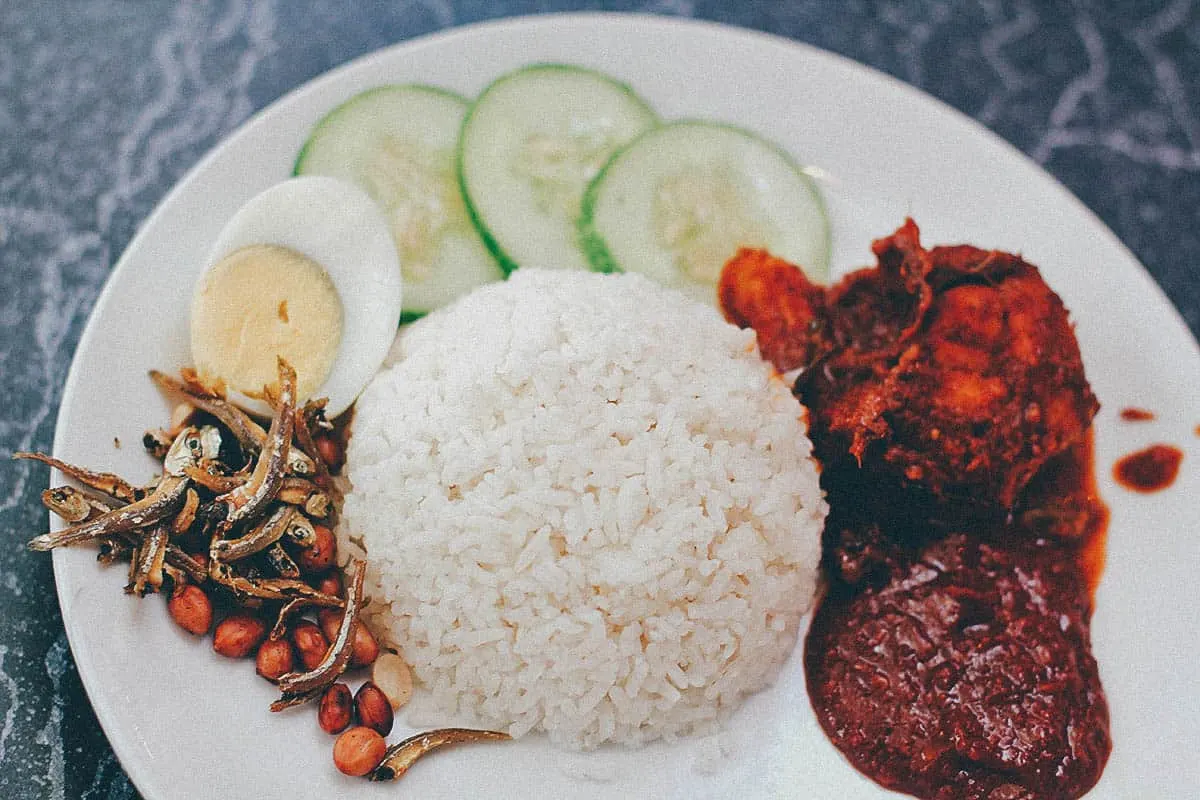 Malaysian Nasi Lemak Plate of nasi lemak