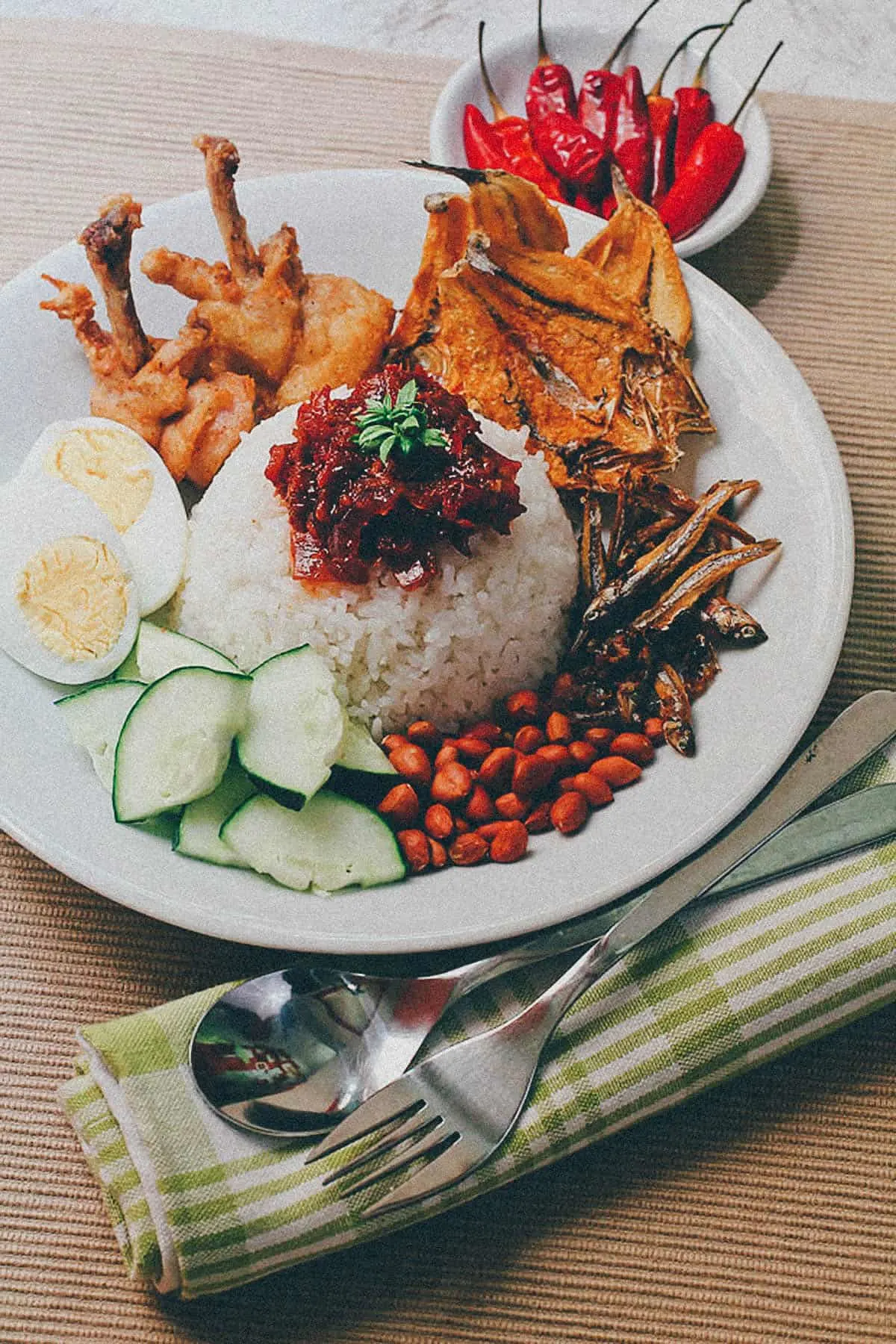 Malaysian Nasi Lemak Plate of nasi lemak