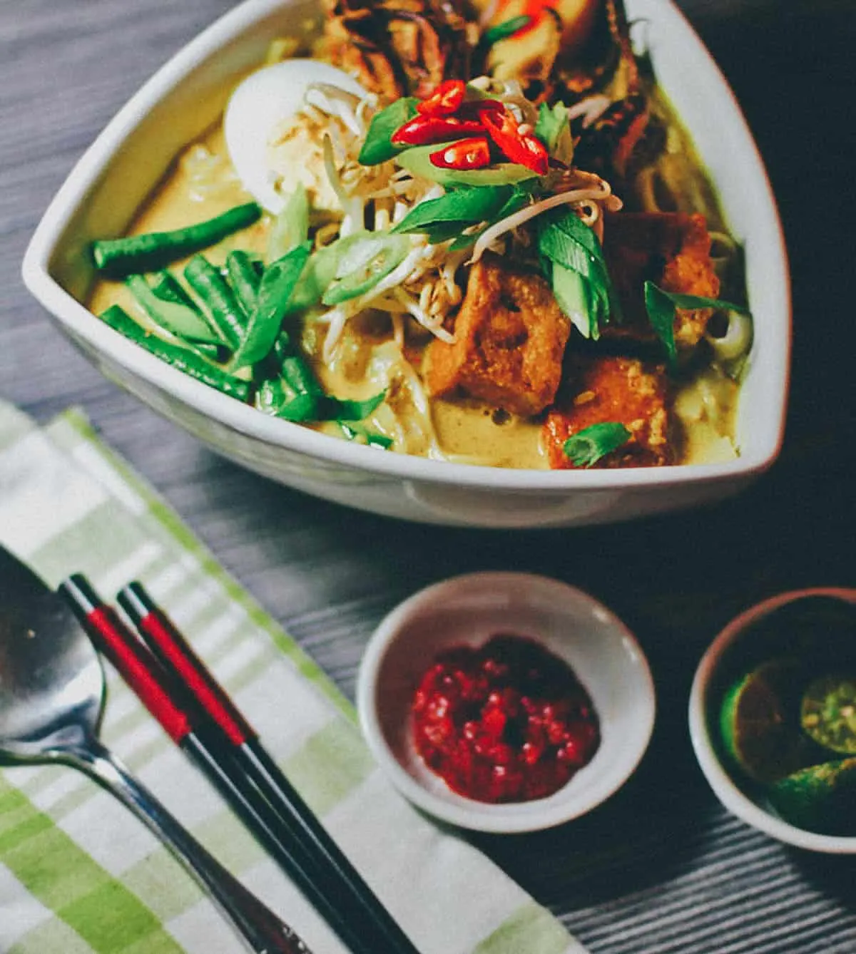 Curry Laksa Recipe Bowl of homemade curry laksa