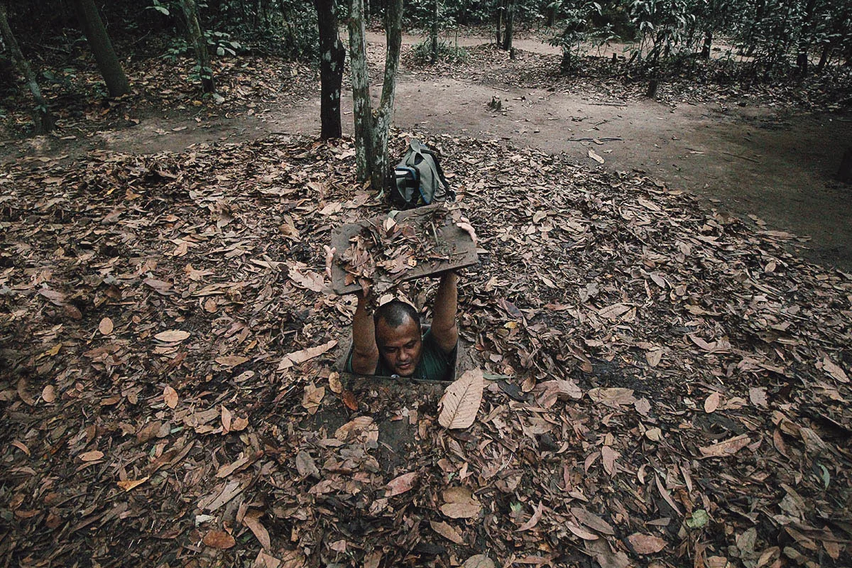 Saigon Travel Guide JB in a hole in Cu Chi