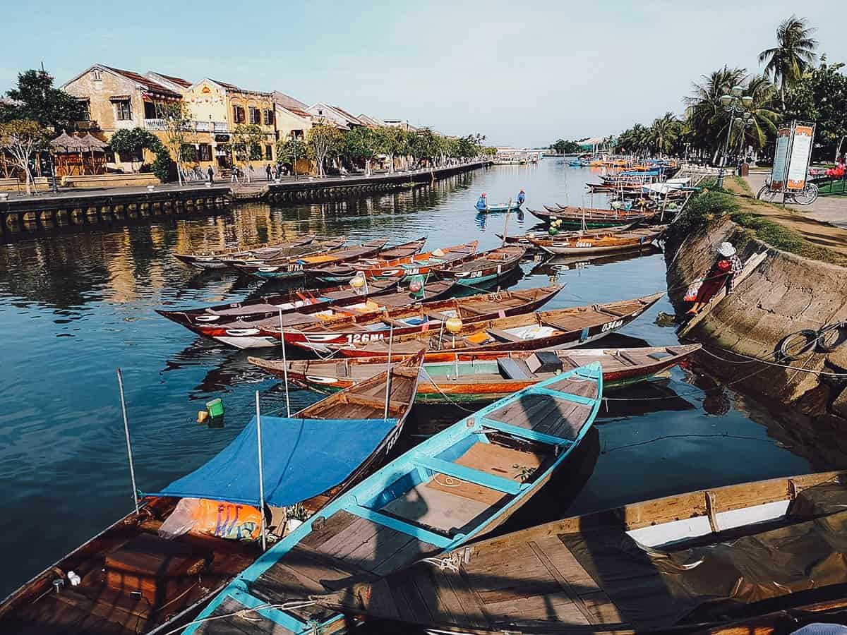 Wooden canoes on the Thu Bon River in Hoi An, Vietnam