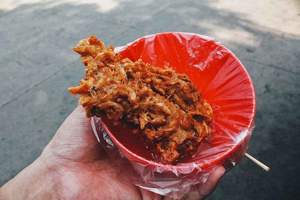 Okoy with julienned carrots, kalabasa, and spring onions, a popular street food in the Philippines 