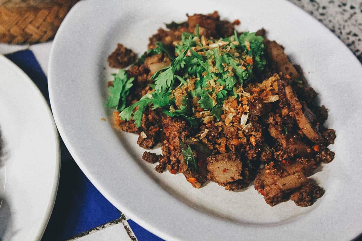 Laab or Lao meat salad with chili and lime juice