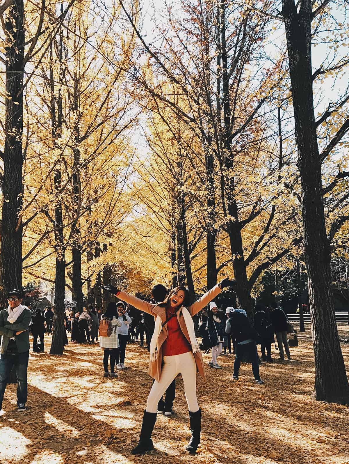 Gabby at Ginkgo Tree Lane on Nami Island in South Korea