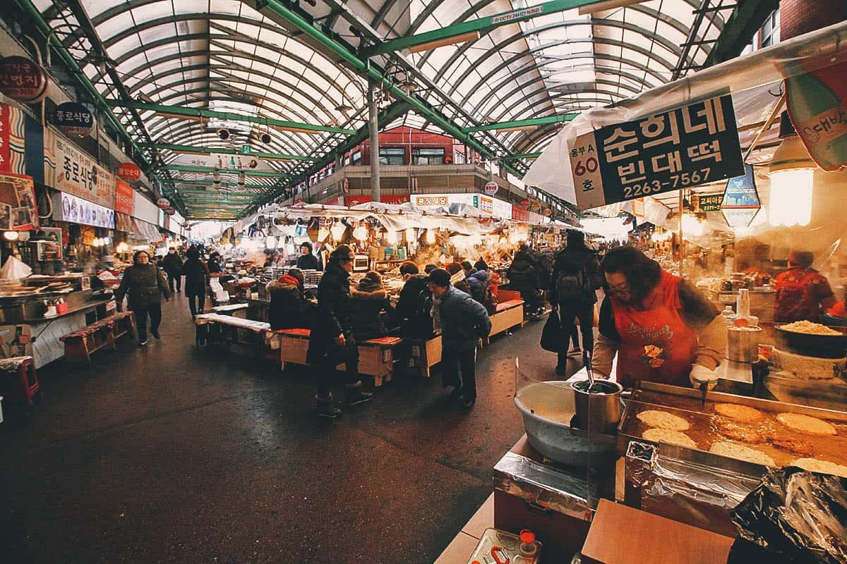 Inside Gwangjang Market in Seoul, South Korea