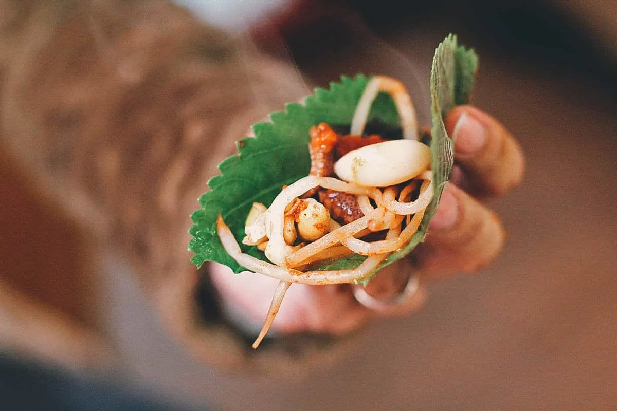 Wrapped jjukumi at Na Jeong-sun Halmae Jjukkumi in Seoul, South Korea