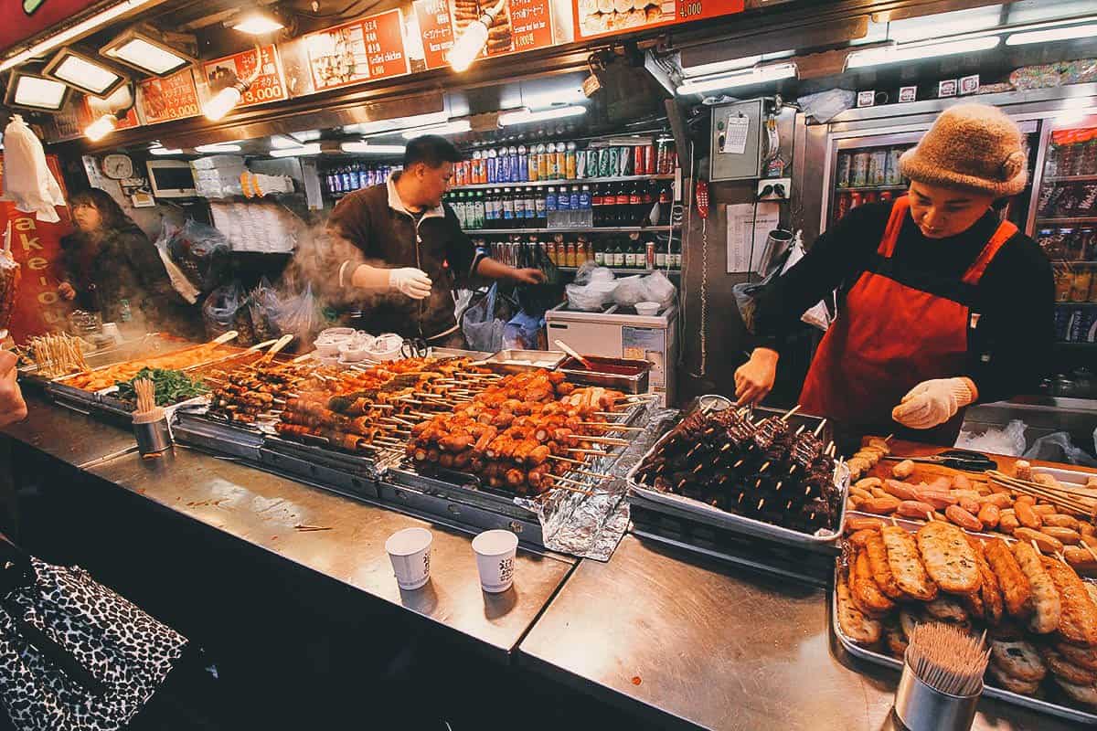 Street food stalls in Myeongdong, Seoul, South Korea