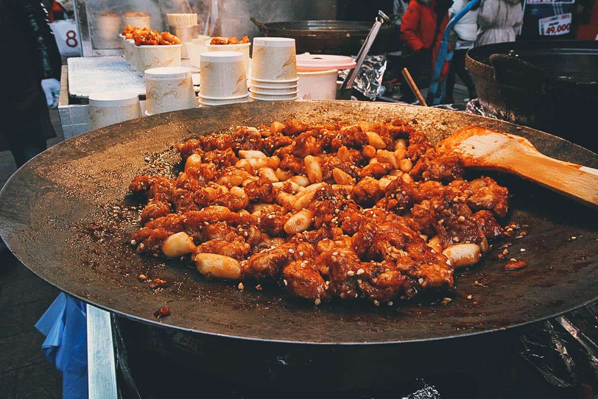 Fried chicken at Myeongdong in Seoul, South Korea