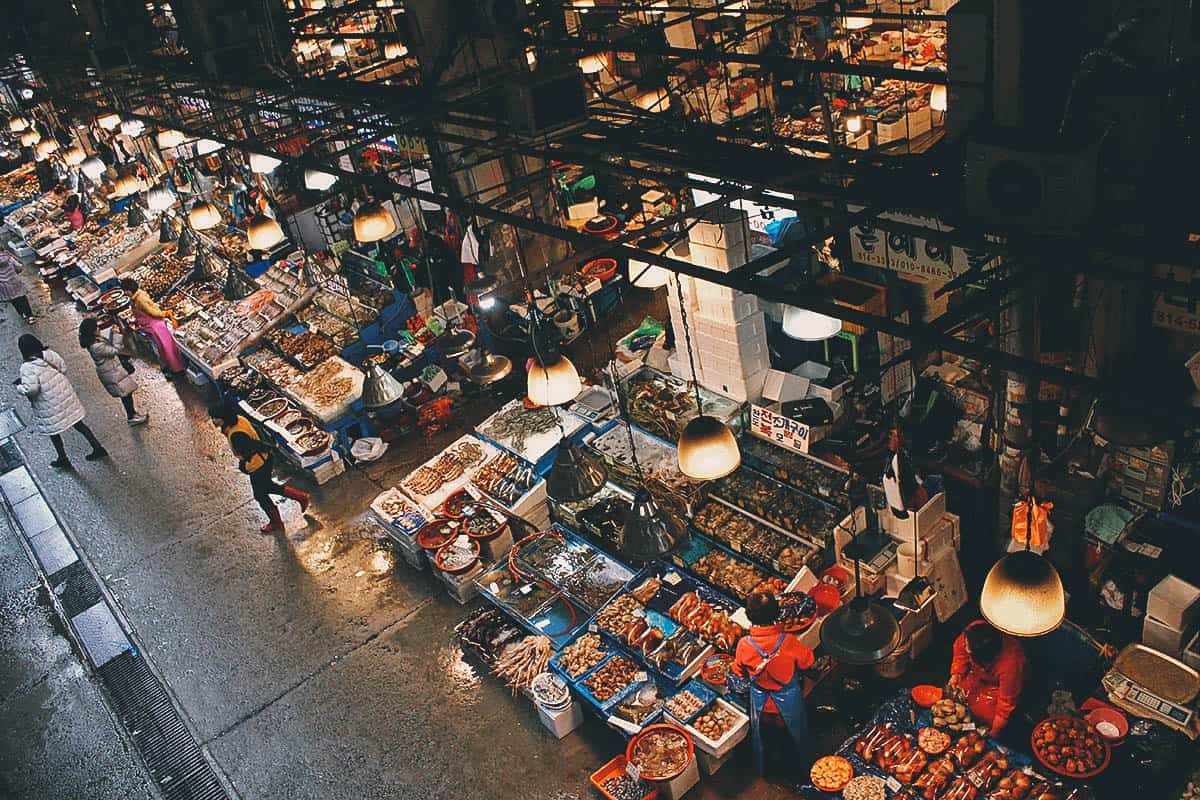 Looking down at Noryangjin Fish Market in Seoul, South Korea