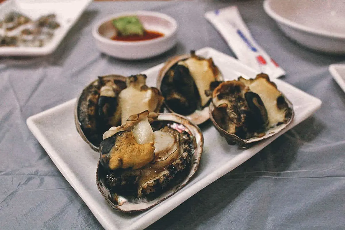 Grilled abalone at Noryangjin Fish Market in Seoul, South Korea