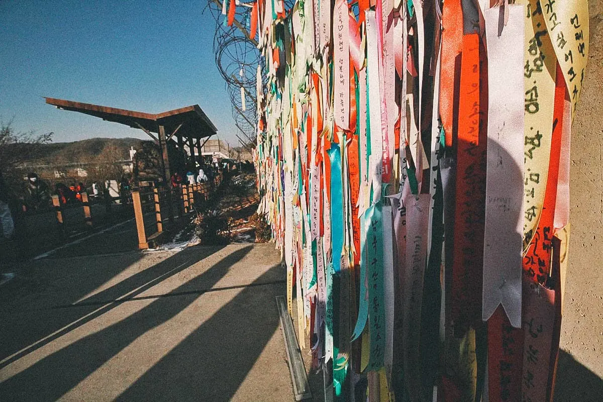 Hanging ribbons at the DMZ