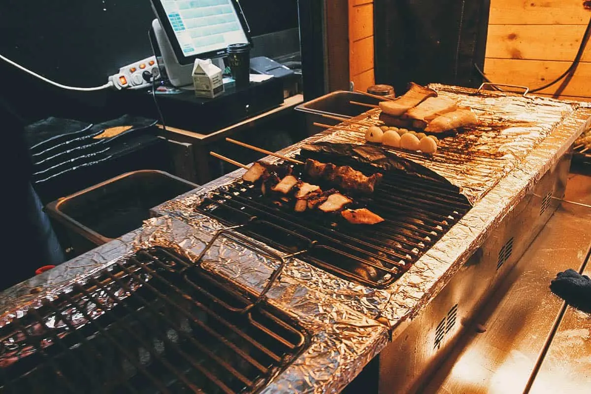 Grilled food at a pojangmacha in Seoul, South Korea