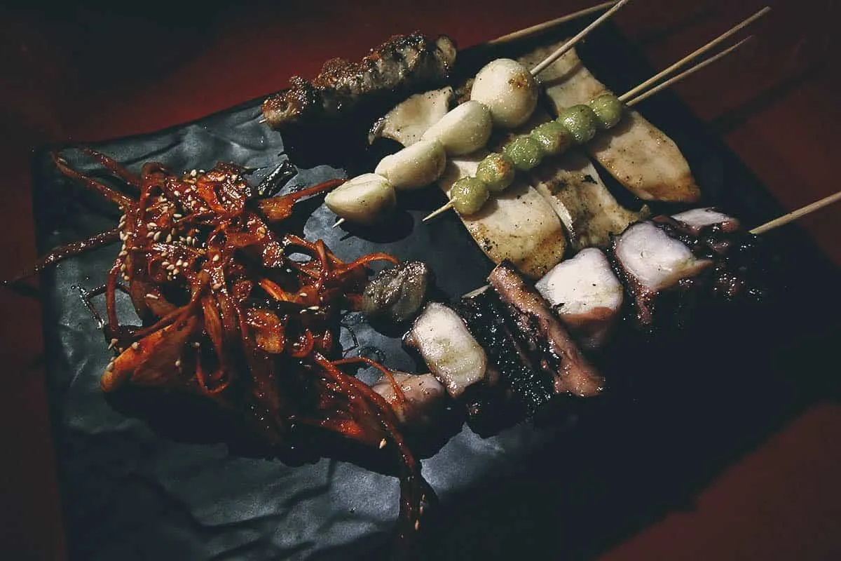 Grilled food at a pojangmacha in Seoul, South Korea