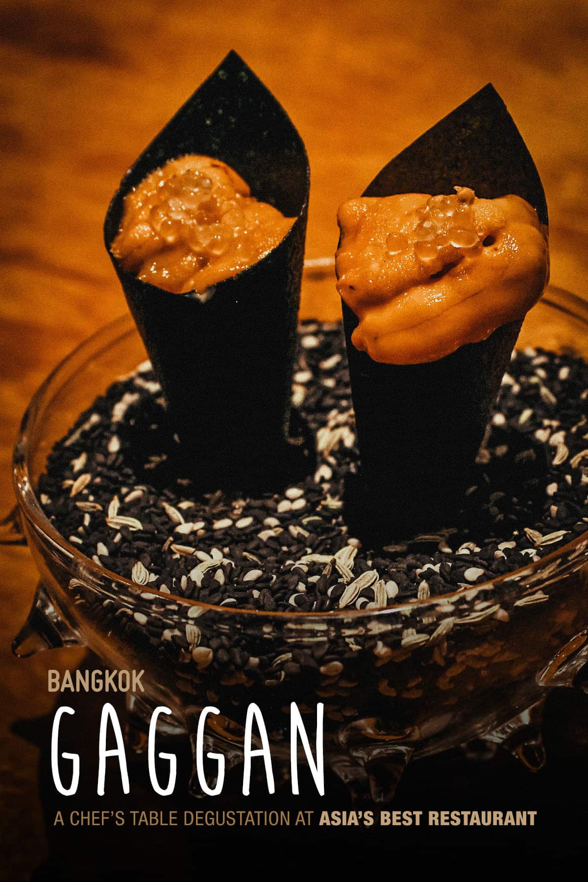 Uni handrolls at Gaggan, Bangkok, Thailand