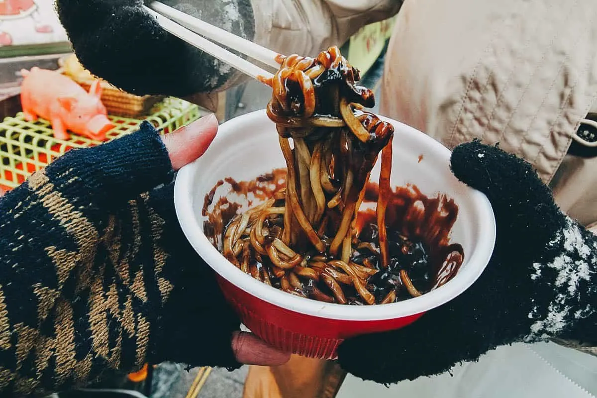 Things to Eat in South Korea Jajangmyeon, a favorite noodle dish among Koreans