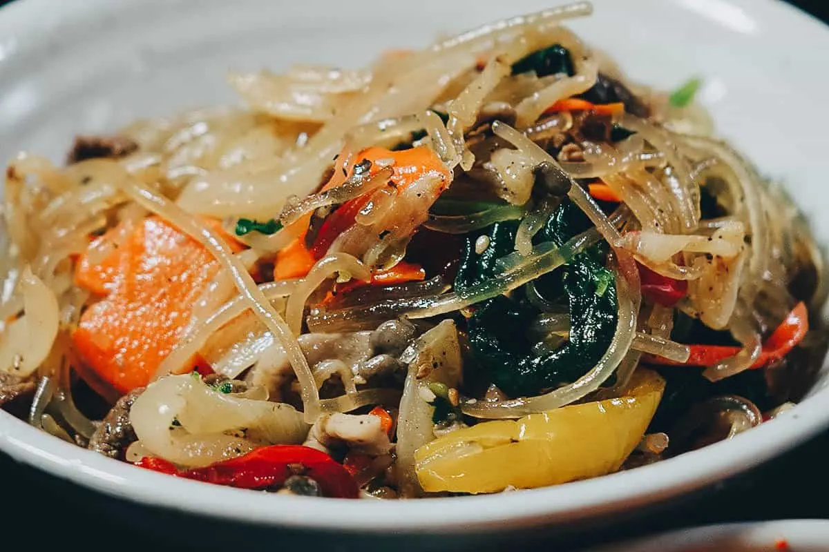 Things to Eat in South Korea Japchae or Korean stir-fried glass noodles, a popular side dish