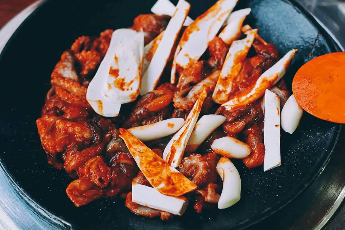 Things to Eat in South Korea Jjukumi or spicy Korean stir-fried octopus marinated in chili paste