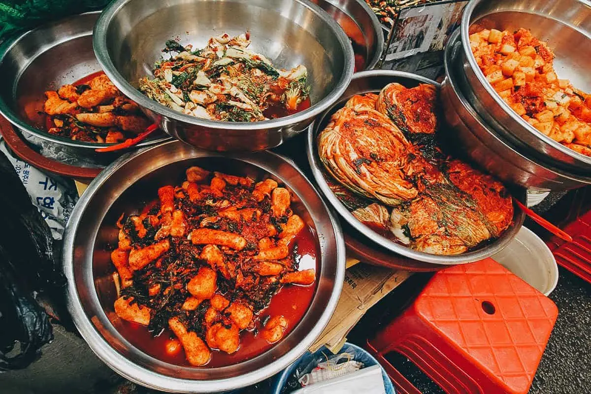 Kimchi, fermented cabbage seasoned with red chili powder