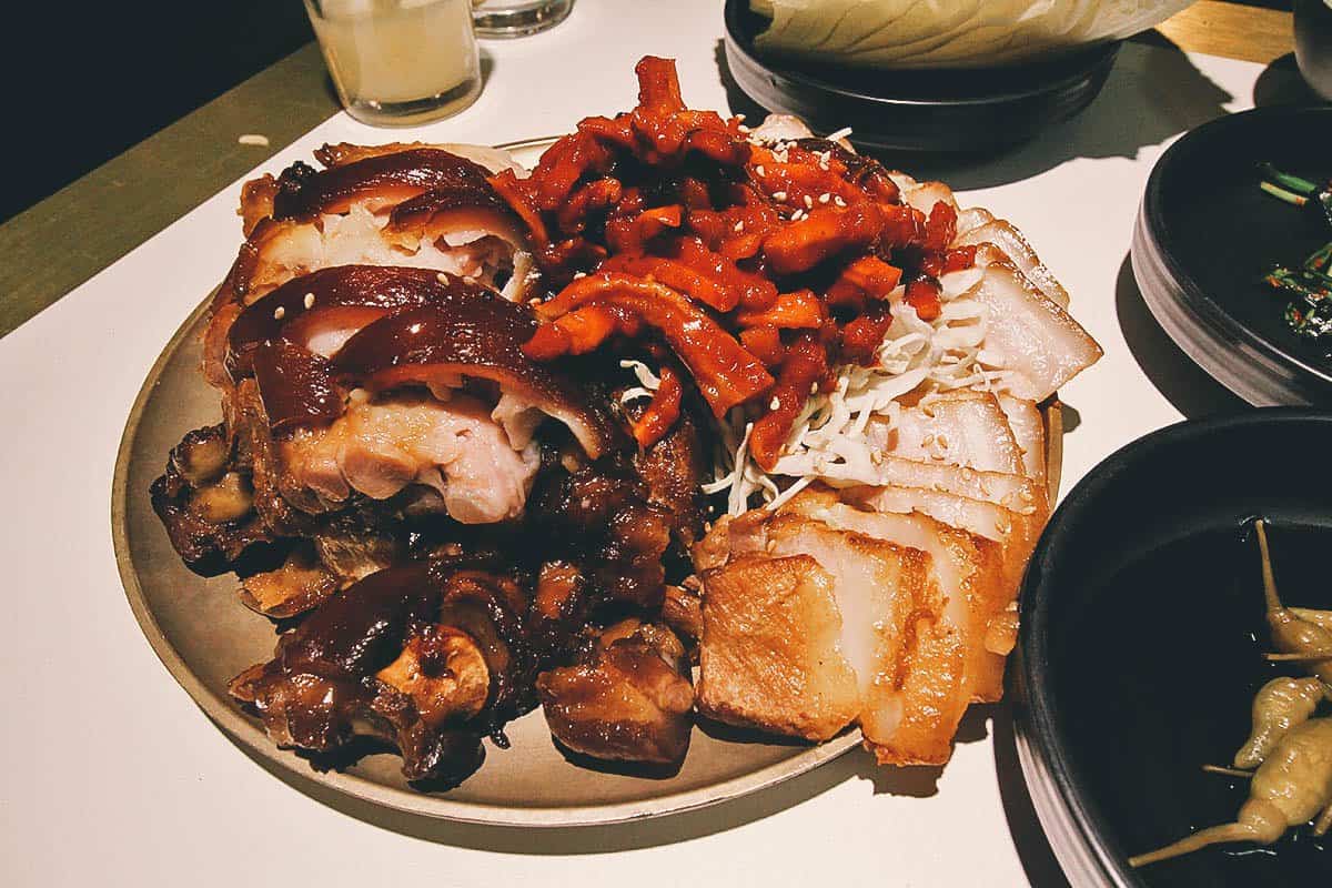 Bossam, a Korean pork dish cooked with soybean paste