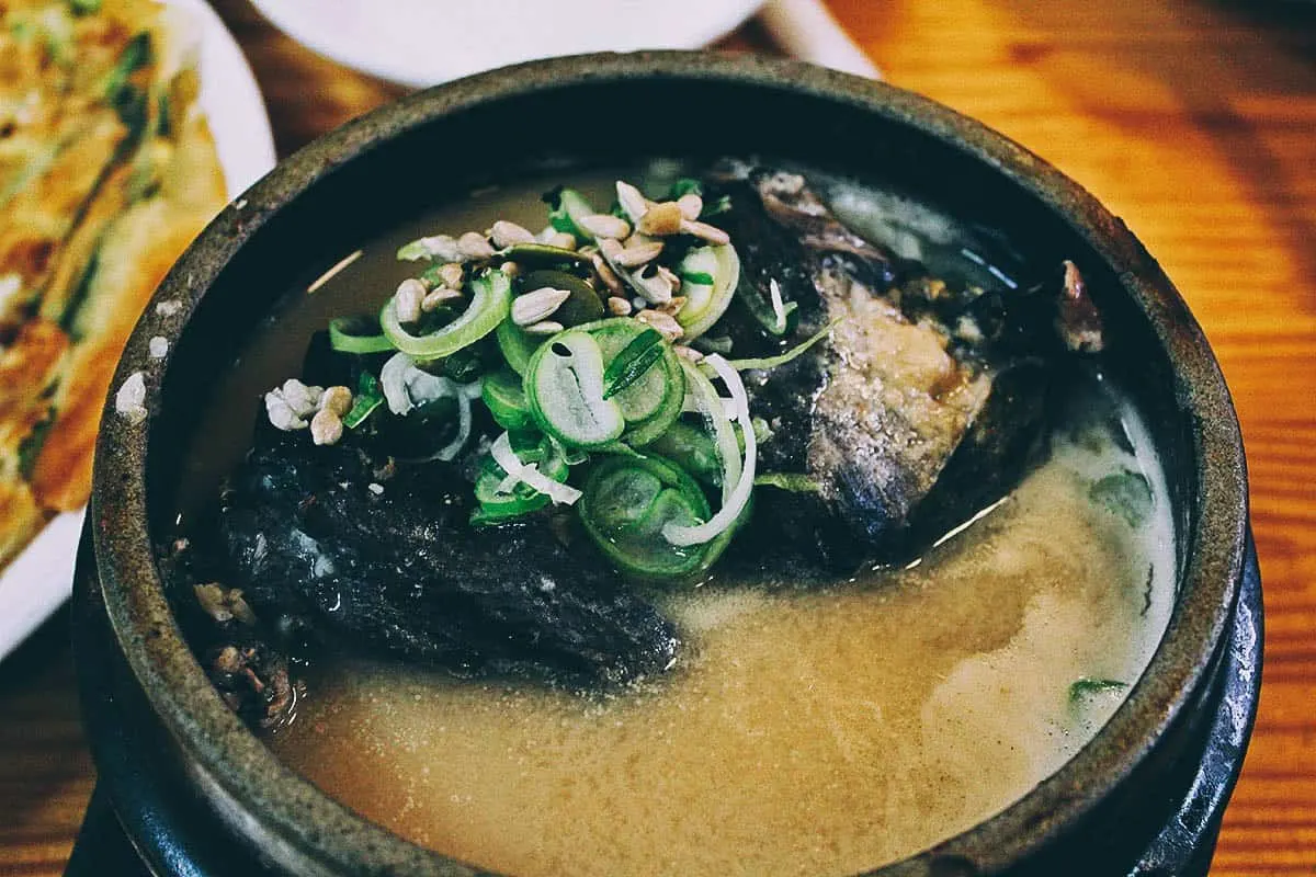 Things to Eat in South Korea Samgyetang or ginseng chicken soup with haemul pajeon