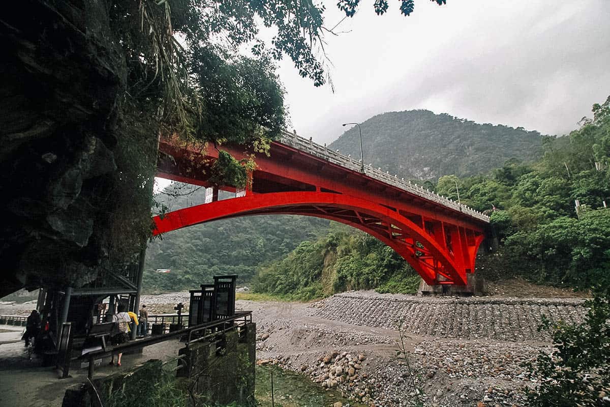 Red bridge at Taroko Gorge National Park in Hualien, Taiwan