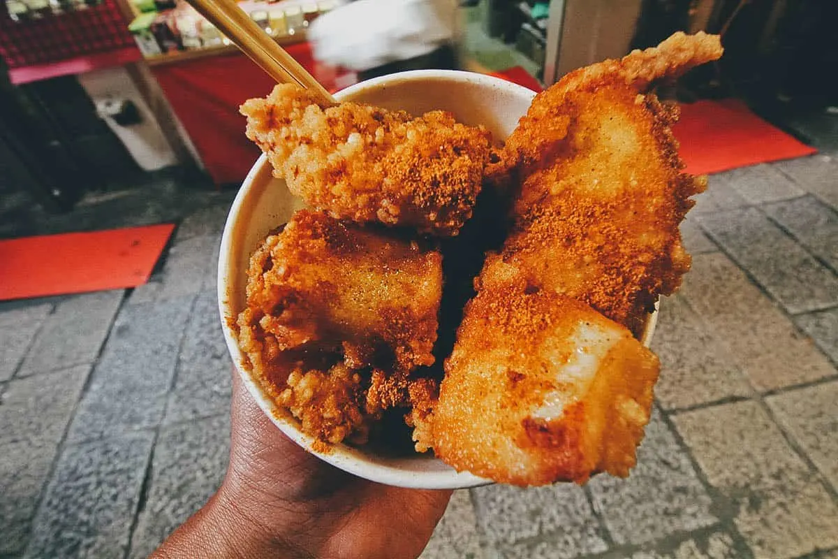 Deep-fried seafood at a night market in Taiwan