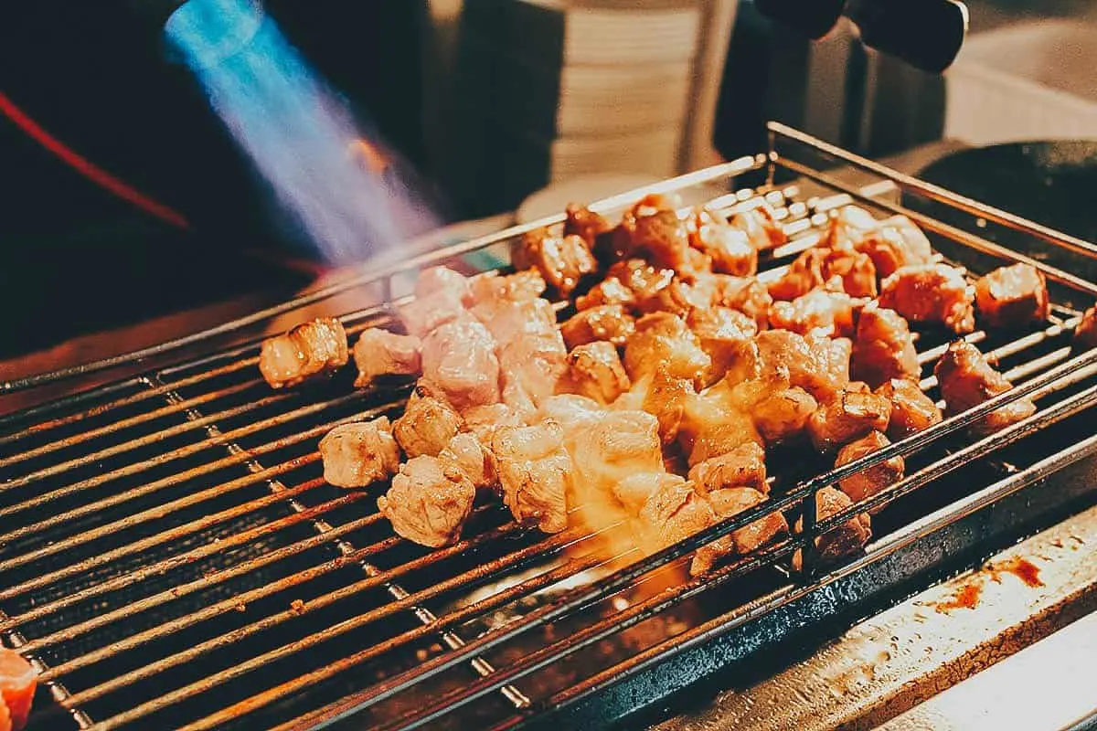 Flame-torched beef at a night market in Taiwan