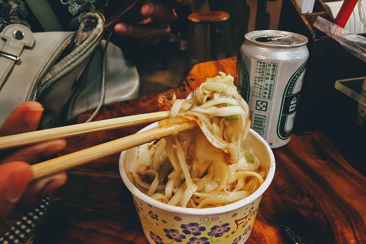 Bowl of Taiwanese noodles on Jiufen Old Street, Taiwan