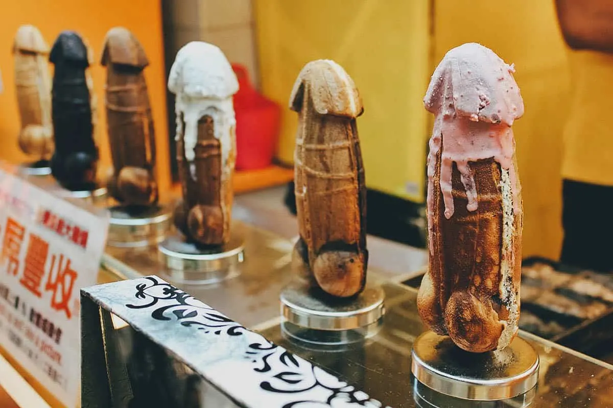 Penis waffles at Shilin Night Market in Taipei, Taiwan