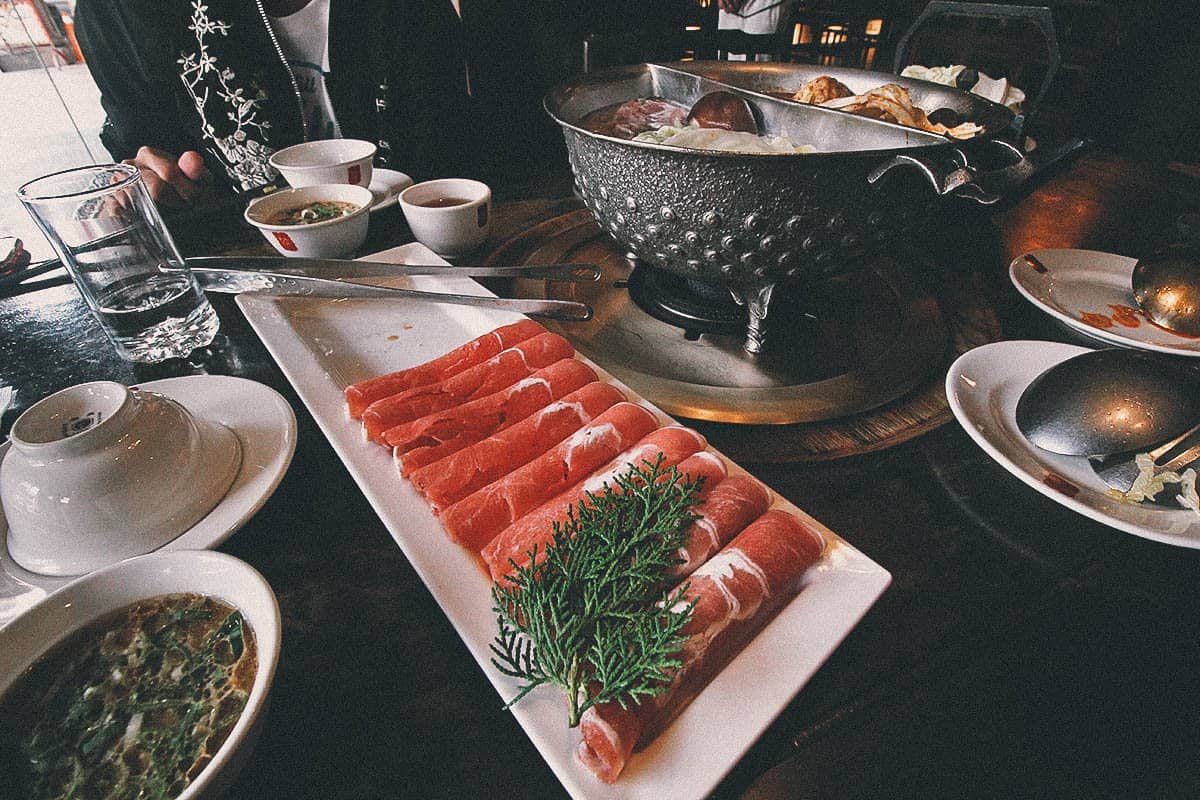 Rolls of meat at Ding Wang Hotpot restaurant in Taichung, Taiwan